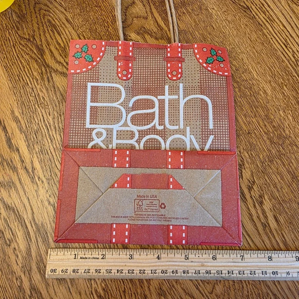 Bath & Body Works Holiday Trunk Red Plaid Holly Small Paper Gift Bag Made in USA